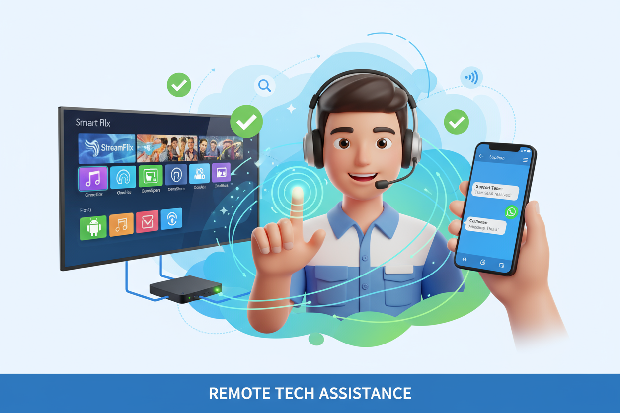Nous vous aidons à installer et configurer vos applications préférées sur Smart TV, Android Box ou autres systèmes connectés.
Notre équipe vous guide pas à pas via WhatsApp, appel téléphonique ou réseaux sociaux, pour garantir une installation rapide et sans erreurs.
💡 Ce que comprend le service :
Installation d’applications compatibles (médias, outils système, streaming légal, etc.)
Réglages personnalisés selon le modèle de votre appareil
Optimisation des performances et nettoyage du système
Assistan