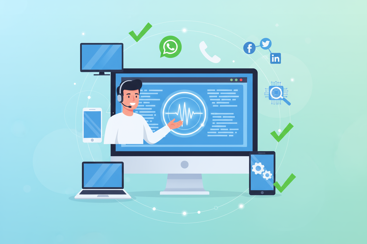 Vous rencontrez un problème avec votre Smart TV, ordinateur ou autre appareil électronique ?
Notre équipe technique vous accompagne à distance pour diagnostiquer et résoudre efficacement la panne.
Assistance disponible via WhatsApp, téléphone ou réseaux sociaux, sans déplacement nécessaire.
đź’ˇ Ce que comprend le service :
Diagnostic complet du problème à distance
Conseils et solutions techniques adaptés à votre appareil
Aide à la résolution immédiate ou plan d’action personnalisé
Suivi et recommandatio