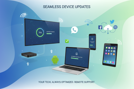Gardez vos appareils électroniques à jour et performants !
Nous assurons la mise à jour logicielle de vos Smart TV, Android Box, ordinateurs, smartphones et tablettes. Notre équipe vous guide à distance via WhatsApp, téléphone ou réseaux sociaux, pour garantir un système fluide, rapide et sécurisé.

💡 Ce que comprend le service :

Vérification de la version actuelle et compatibilité de mise à jour

Assistance complète à distance pour l’installation des mises à jour

Nettoyage logiciel et suppression des fi