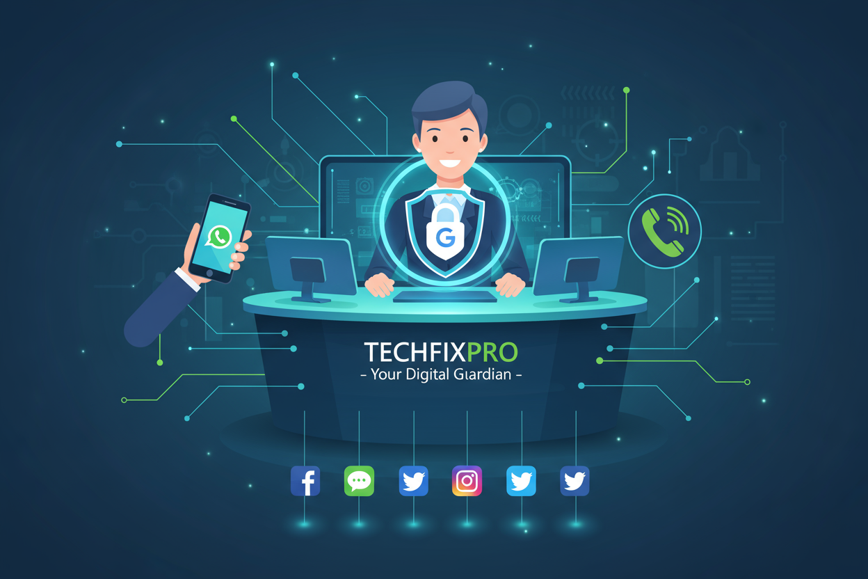 Service professionnel fourni par TechFixPro. Assistance complète via WhatsApp, téléphone ou réseaux sociaux pour : configuration d’un compte google sécurisé.