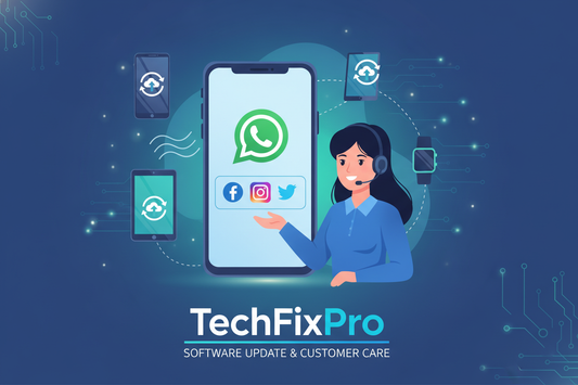 Service professionnel fourni par TechFixPro. Assistance complète via WhatsApp, téléphone ou réseaux sociaux pour : mise à jour logicielle d’appareils connectés.